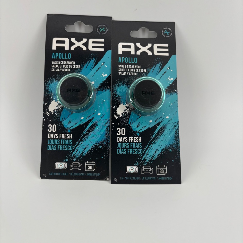Axe Apollo Car Air Freshener 2 Pack‎ New Sage Cedarwood Mini Vent Clips 30 Day